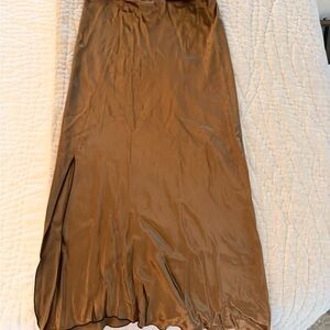 Rails Olive Satin Maxi Slip Skirt with Side Slit w Black Details Small